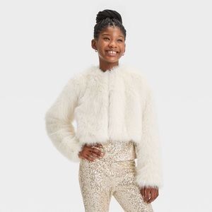 🧡 Faux Fur Cropped Jacket Art Class Target White